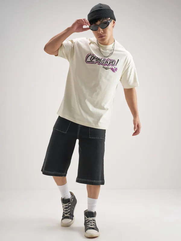 WB By Highlander Men Off White FRIENDS Printed Round Neck T-Shirt