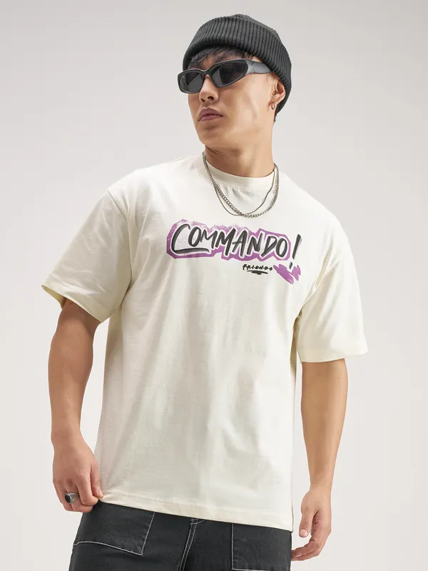 WB By Highlander Men Off White FRIENDS Printed Round Neck T-Shirt