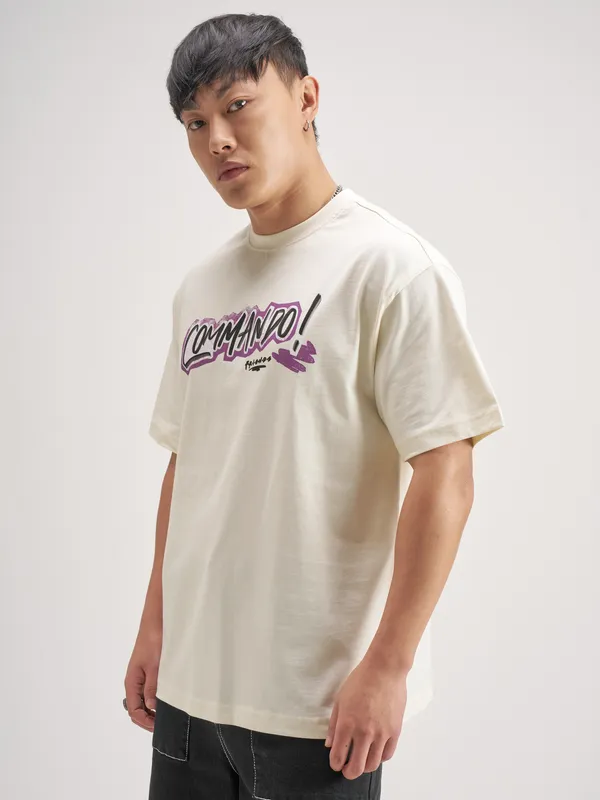 WB By Highlander Men Off White FRIENDS Printed Round Neck T-Shirt