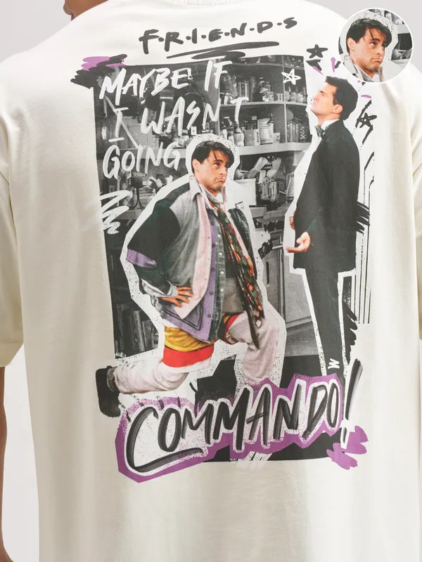 WB By Highlander Men Off White FRIENDS Printed Round Neck T-Shirt