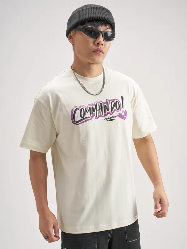 WB By Highlander Men Off White FRIENDS Printed Round Neck T-Shirt