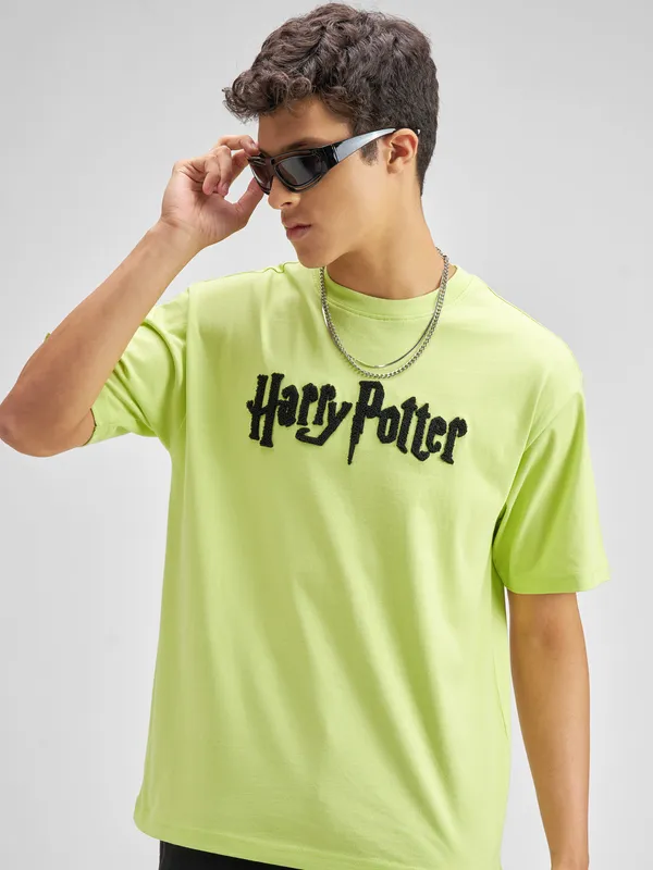 WB By Highlander Men Green Harry Potter Embroidered Round Neck T-Shirt