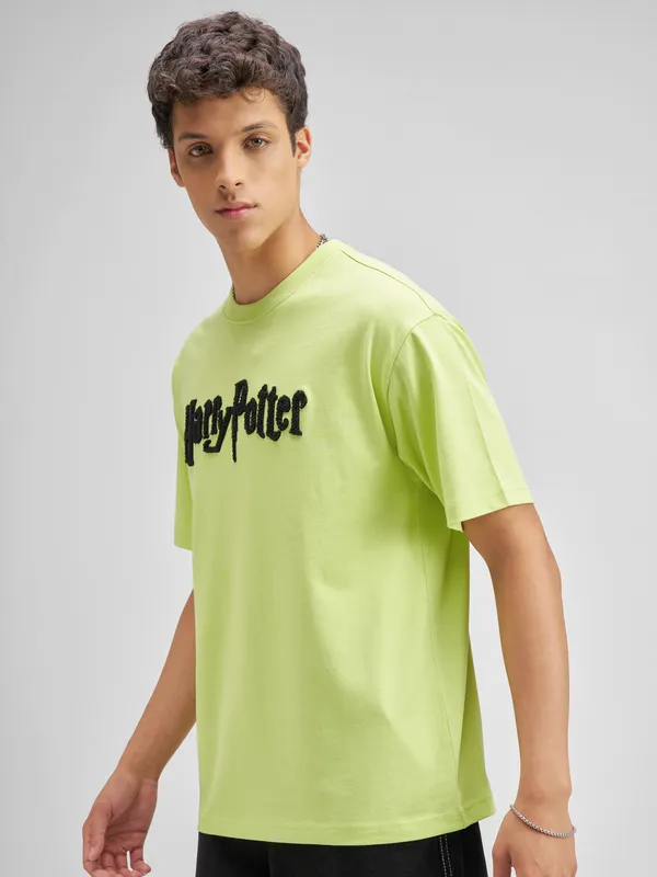 WB By Highlander Men Green Harry Potter Embroidered Round Neck T-Shirt