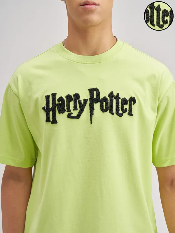 WB By Highlander Men Green Harry Potter Embroidered Round Neck T-Shirt