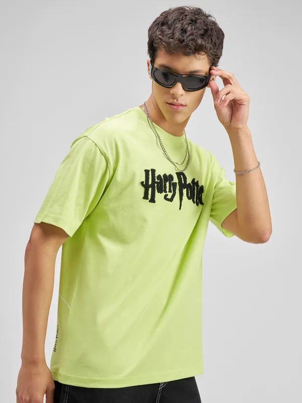 WB By Highlander Men Green Harry Potter Embroidered Round Neck T-Shirt