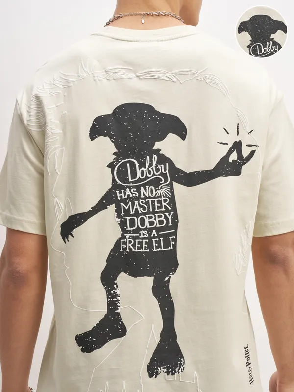 WB By Highlander Men Beige Harry Potter Embroidered Round Neck T-Shirt