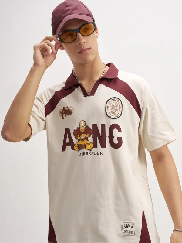 Highlander Men Beige Avatar Printed Polo Collar T-Shirt