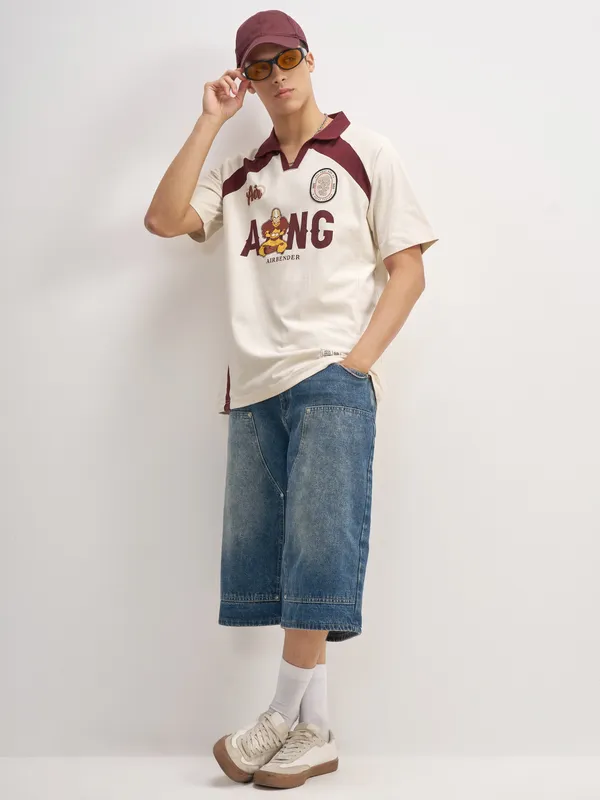 Highlander Men Beige Avatar Printed Polo Collar T-Shirt