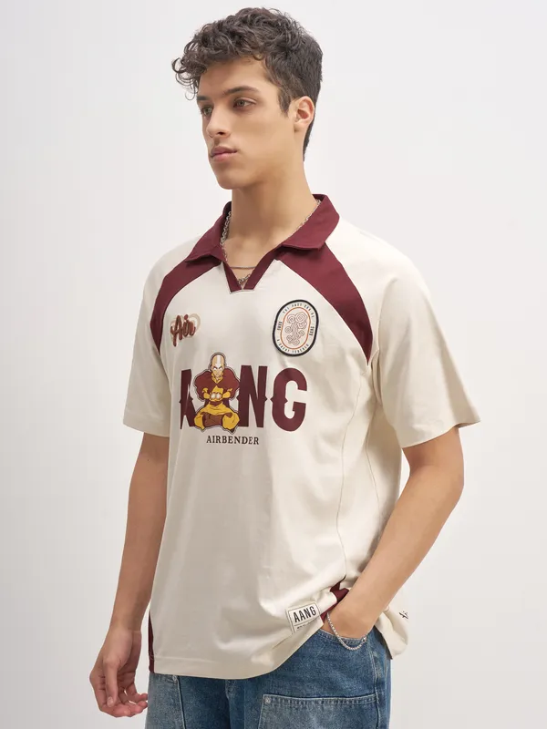 Highlander Men Beige Avatar Printed Polo Collar T-Shirt