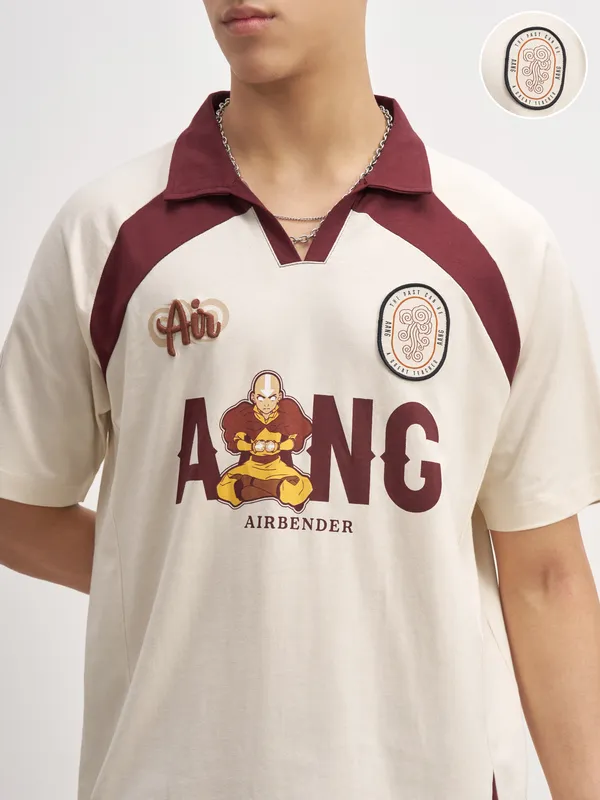 Highlander Men Beige Avatar Printed Polo Collar T-Shirt