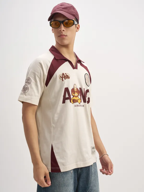 Highlander Men Beige Avatar Printed Polo Collar T-Shirt