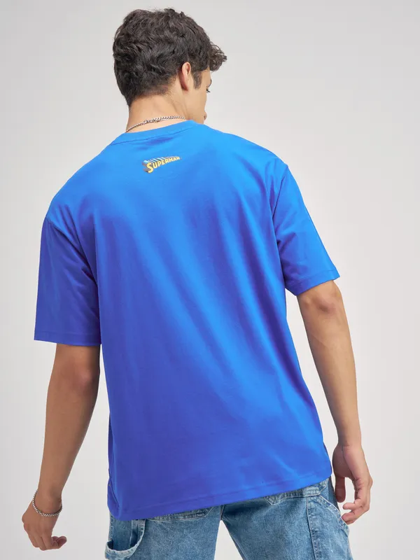 DC By Highlander Men Blue Superman Embroidered Round Neck T-Shirt