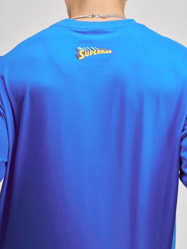 DC By Highlander Men Blue Superman Embroidered Round Neck T-Shirt