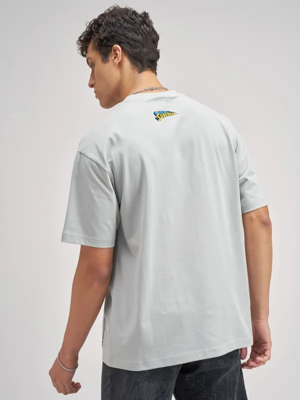 DC By Highlander Men Grey Superman Embroidered Round Neck T-Shirt