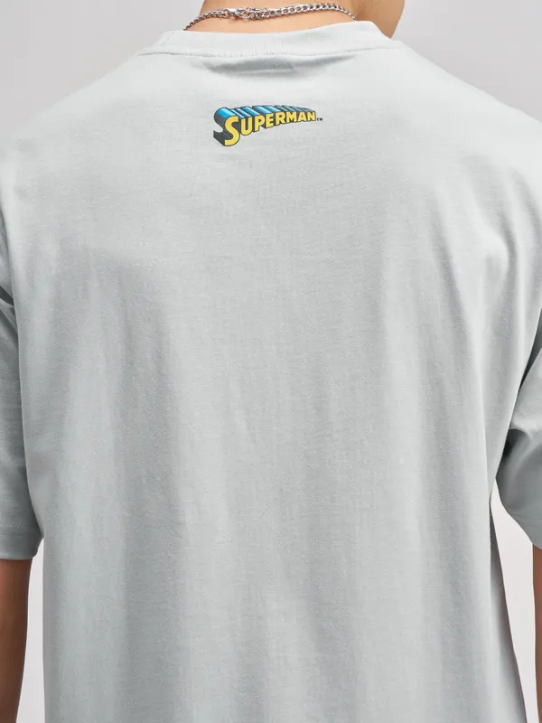 DC By Highlander Men Grey Superman Embroidered Round Neck T-Shirt