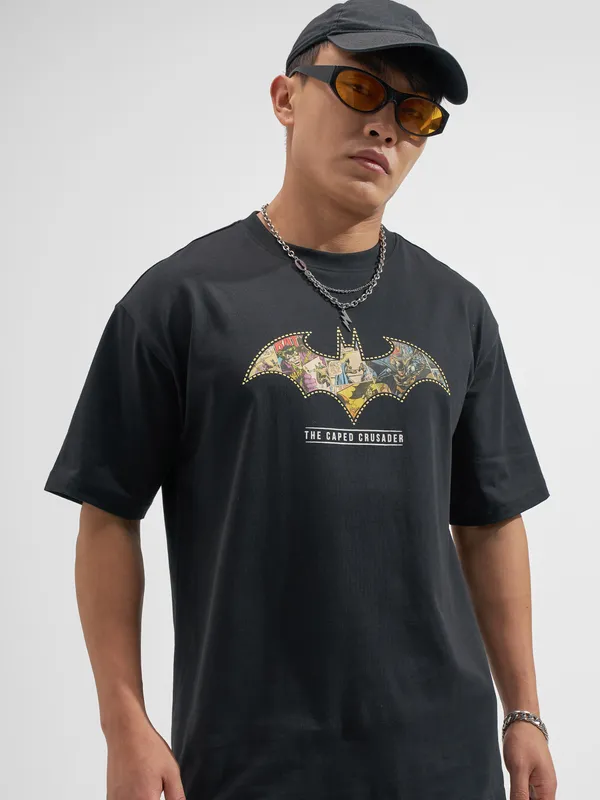 DC By Highlander Men Black Batman Printed Round Neck T-Shirt