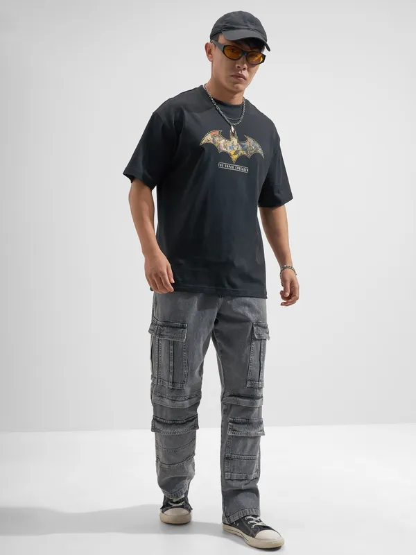 DC By Highlander Men Black Batman Printed Round Neck T-Shirt