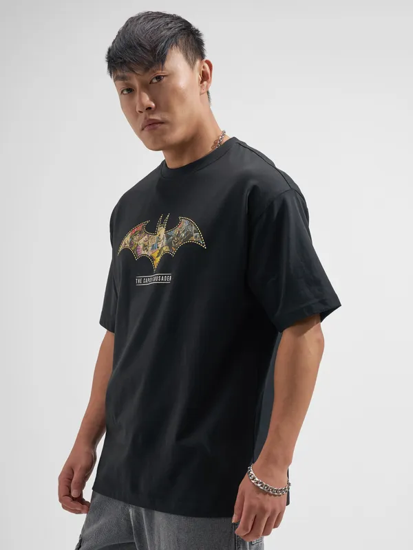 DC By Highlander Men Black Batman Printed Round Neck T-Shirt