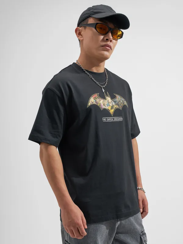 DC By Highlander Men Black Batman Printed Round Neck T-Shirt