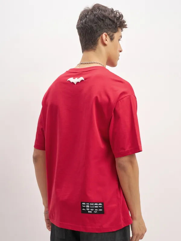 DC By Highlander Men Red Batman Printed Round Neck T-Shirt
