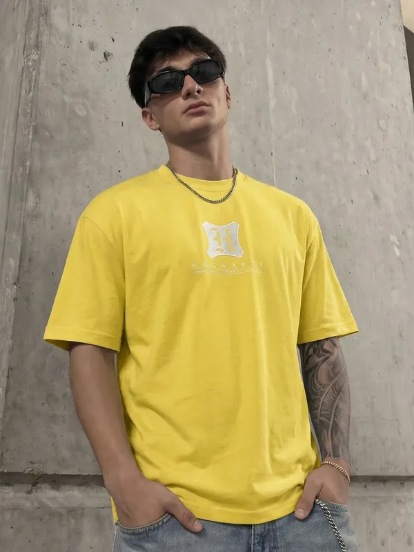WB By Highlander Men Yellow Harry Potter Printed Round Neck T-Shirt