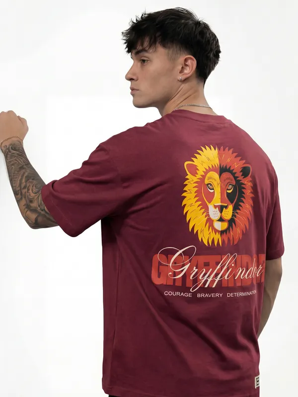 WB By Highlander Men Maroon Harry Potter Harry Potter Harry Potter Harry Potter Printed Round Neck T-Shirt