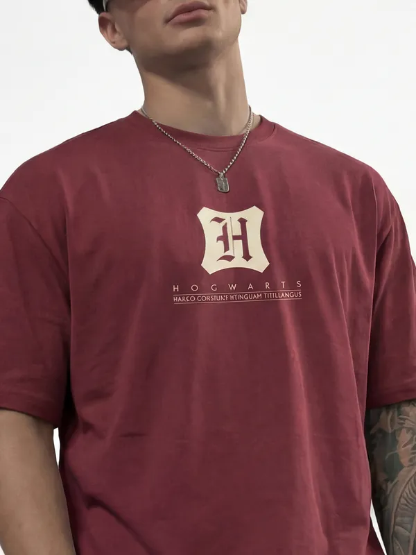 WB By Highlander Men Maroon Harry Potter Harry Potter Harry Potter Harry Potter Printed Round Neck T-Shirt