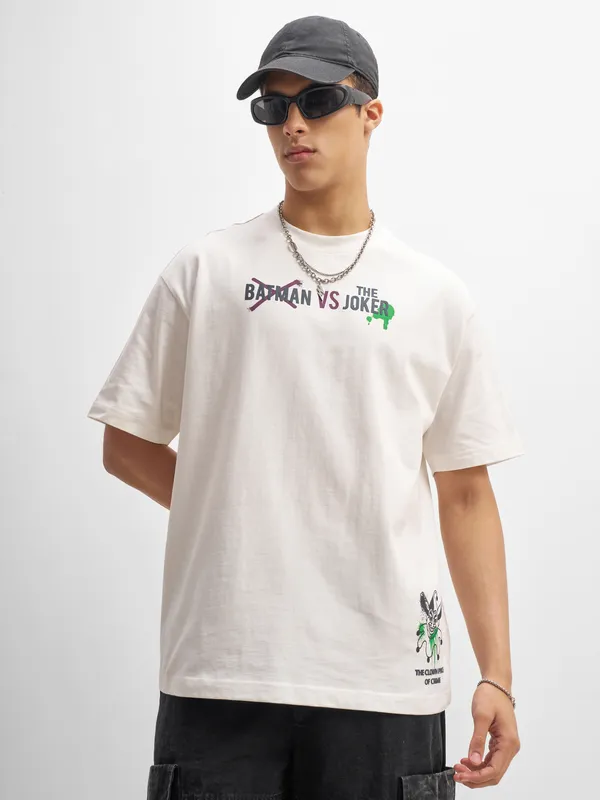 DC By Highlander Men White Joker Printed Round Neck T-Shirt