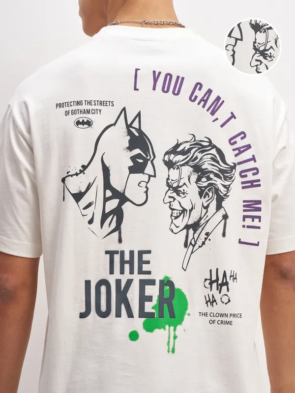 DC By Highlander Men White Joker Printed Round Neck T-Shirt