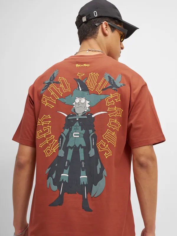 WB By Highlander Men Brown Rick And Morty Printed Round Neck T-Shirt