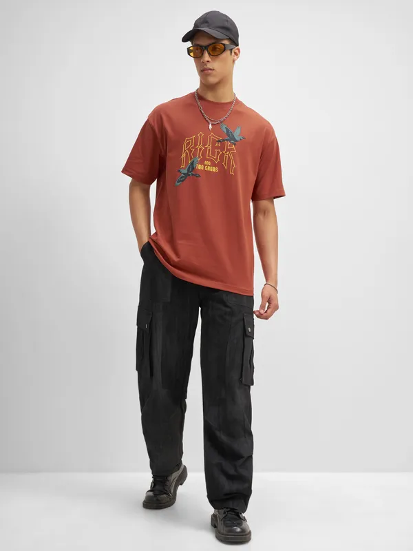 WB By Highlander Men Brown Rick And Morty Printed Round Neck T-Shirt