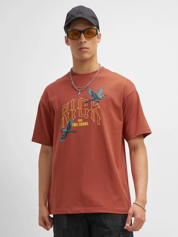 WB By Highlander Men Brown Rick And Morty Printed Round Neck T-Shirt