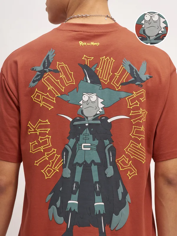 WB By Highlander Men Brown Rick And Morty Printed Round Neck T-Shirt