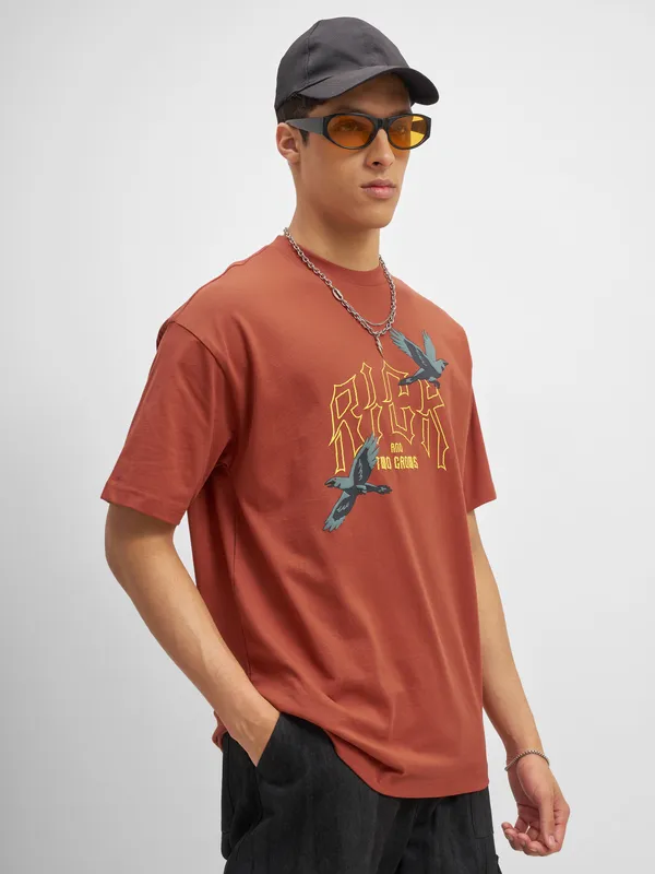 WB By Highlander Men Brown Rick And Morty Printed Round Neck T-Shirt