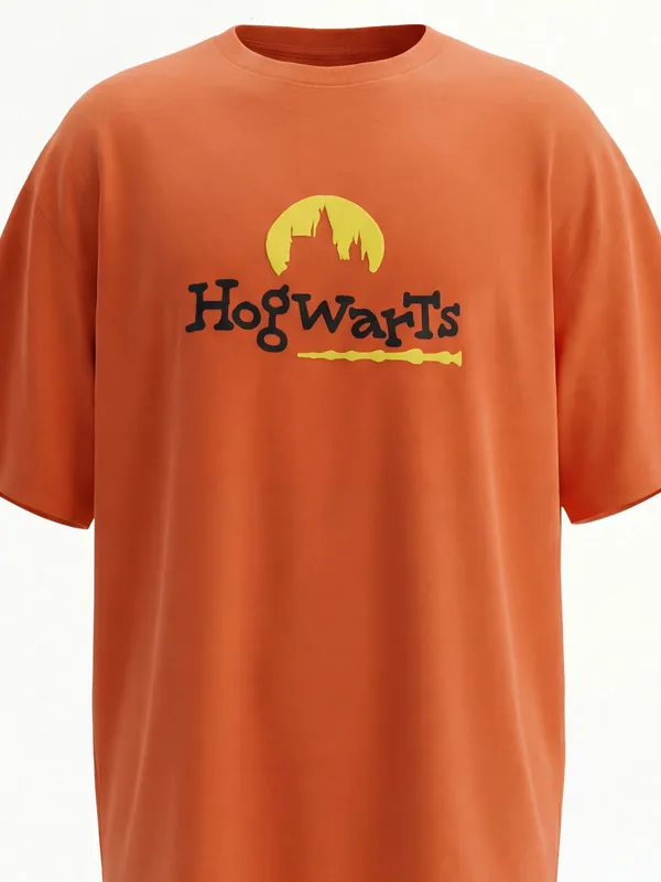 WB By Highlander Men Orange Harry Potter Printed Round Neck T-Shirt