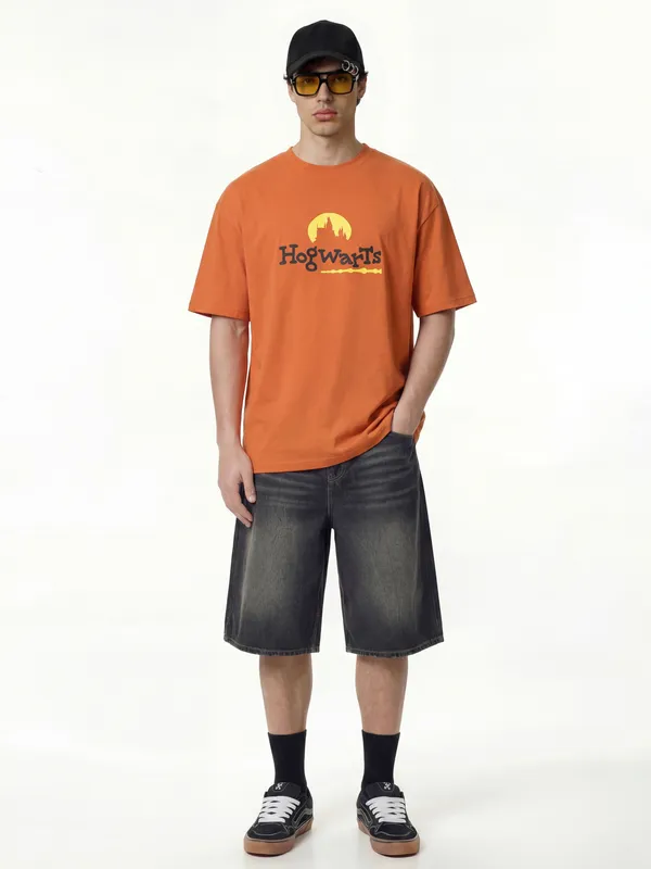 WB By Highlander Men Orange Harry Potter Printed Round Neck T-Shirt