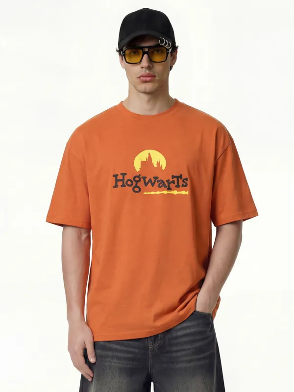 WB By Highlander Men Orange Harry Potter Printed Round Neck T-Shirt