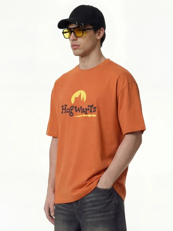 WB By Highlander Men Orange Harry Potter Printed Round Neck T-Shirt