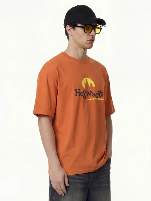 WB By Highlander Men Orange Harry Potter Printed Round Neck T-Shirt