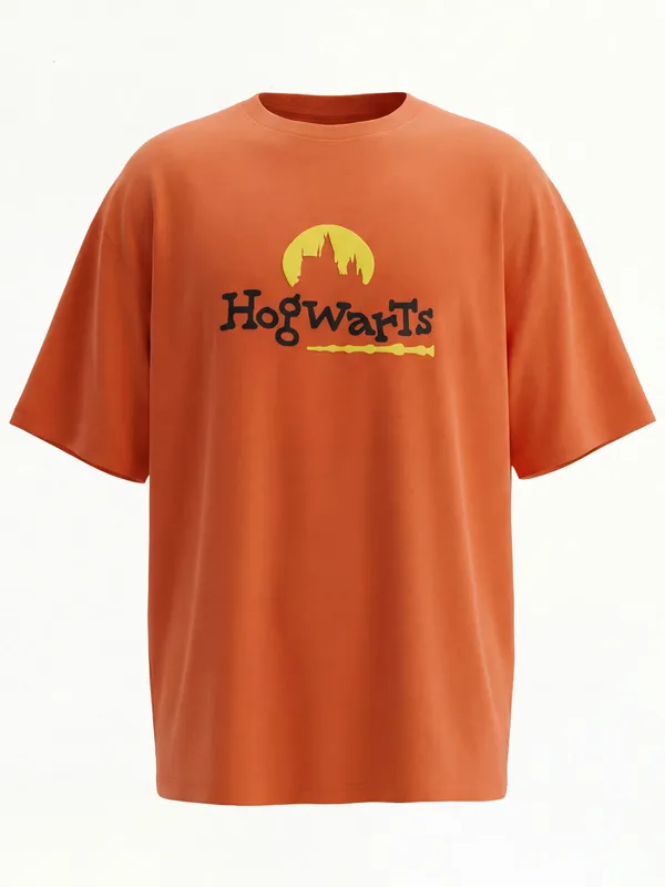 WB By Highlander Men Orange Harry Potter Printed Round Neck T-Shirt