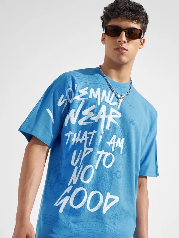 WB By Highlander Men Blue Harry Potter Printed Round Neck T-Shirt