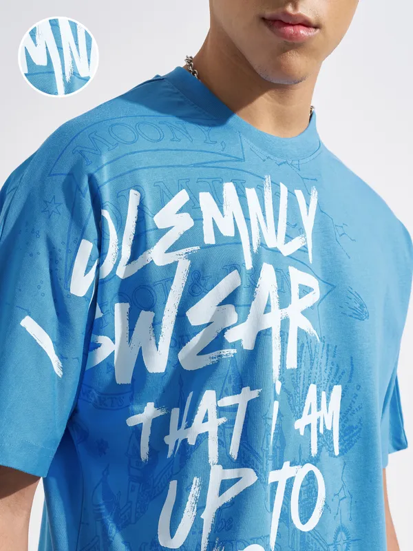 WB By Highlander Men Blue Harry Potter Printed Round Neck T-Shirt