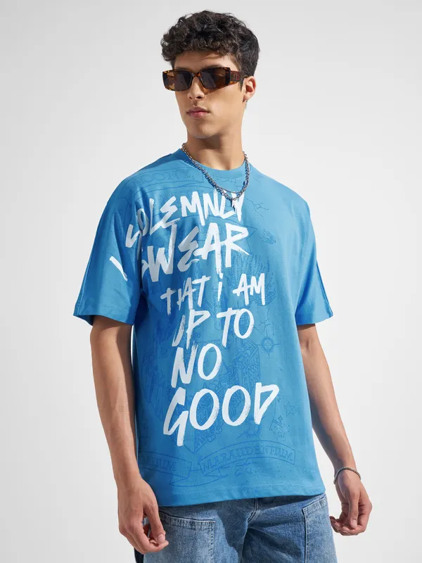 WB By Highlander Men Blue Harry Potter Printed Round Neck T-Shirt