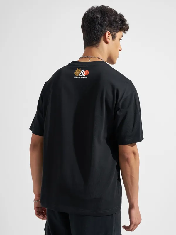 WB By Highlander Men Black Rick And Morty Printed Round Neck T-Shirt