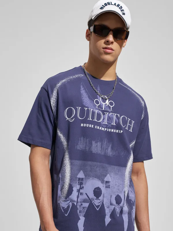WB By Highlander Men Blue Harry Potter Printed Round Neck T-Shirt