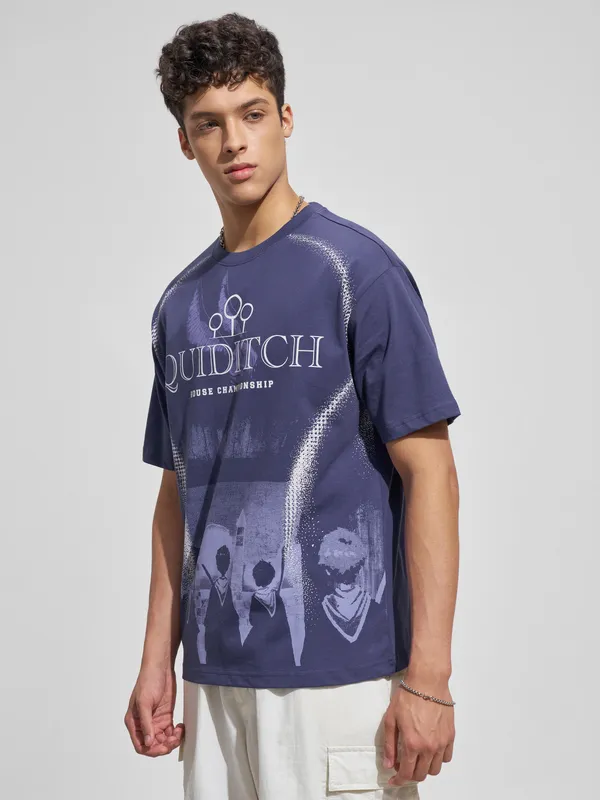 WB By Highlander Men Blue Harry Potter Printed Round Neck T-Shirt