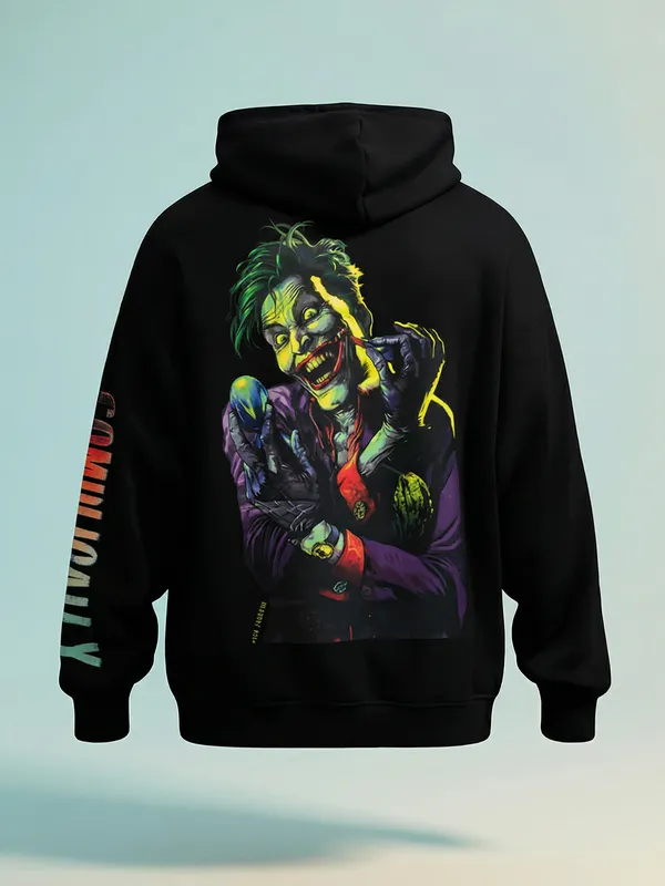 DC By Highlander Men Black Joker Hooded Pullover Sweatshirt