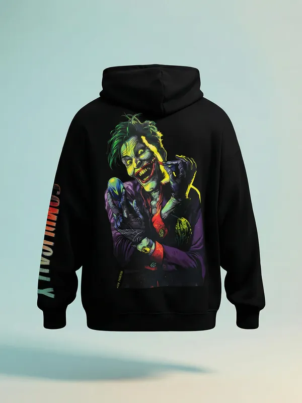 DC By Highlander Men Black Joker Hooded Pullover Sweatshirt