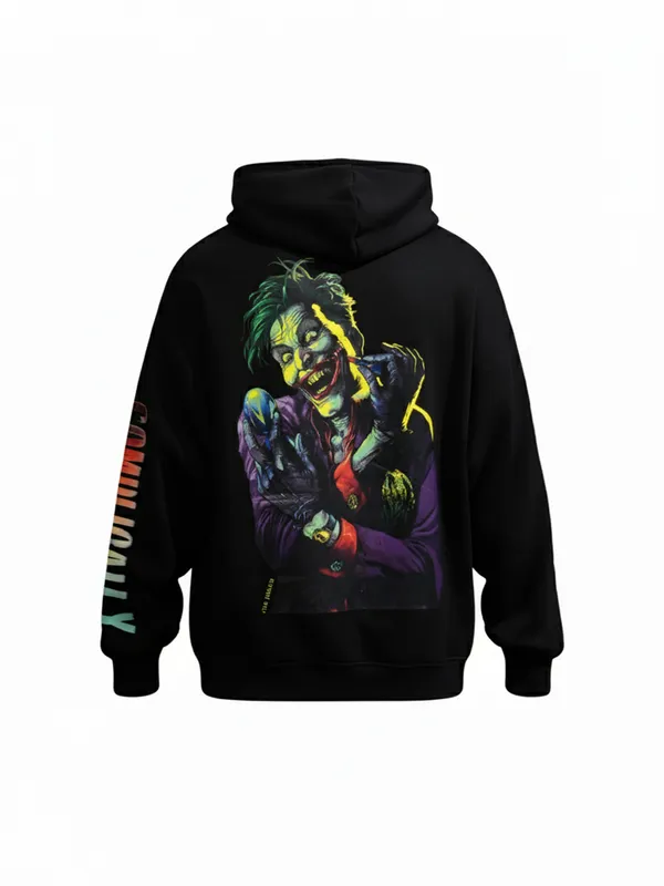DC By Highlander Men Black Joker Hooded Pullover Sweatshirt