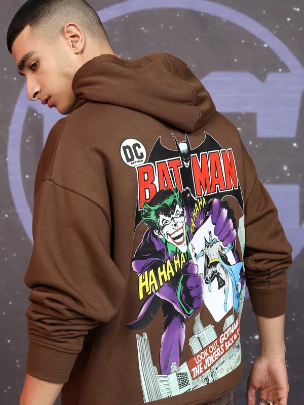 DC By Highlander Men Brown Batman Hooded Pullover Sweatshirt